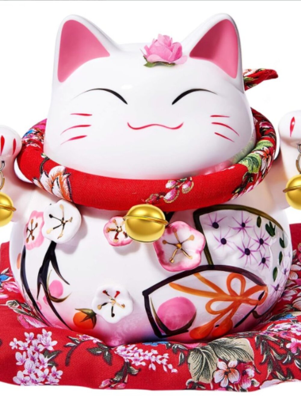 RandJ 6" Cute Lucky cat Maneki Neko Japanese Lucky Cat with Two Bells Piggy Bank